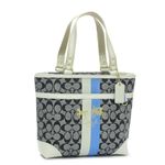 Coach(������) �ȡ��ȥХå� 13196HERITAGE STRIPE �֥�å�/�ۥ磻��